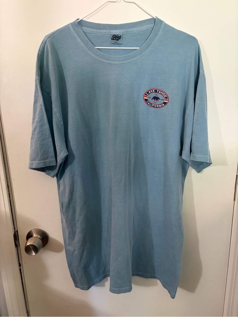 NWOT Men’s Blue 84 Large Lake Tahoe California Graphic Tee Light Blue Tote12